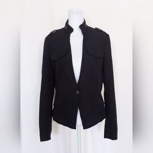 Worthington Size Medium Military Style Blazer Brass Button Accent Jacket Black